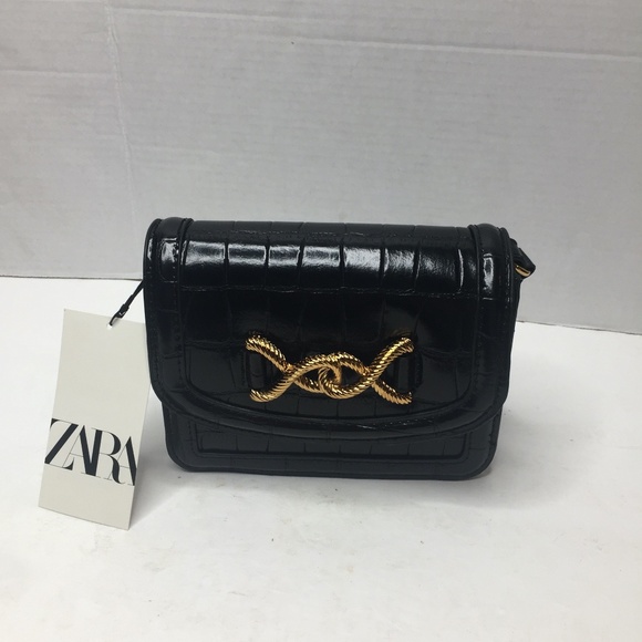 Zara Handbags - Zara Blogger's Fav Black Buckle Detail Animal Print Small Crossbody Bag